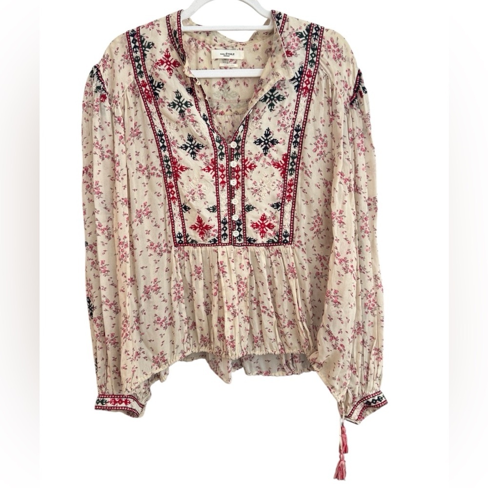 Isabel Marant Etoile Red and Cream Floral Blouse